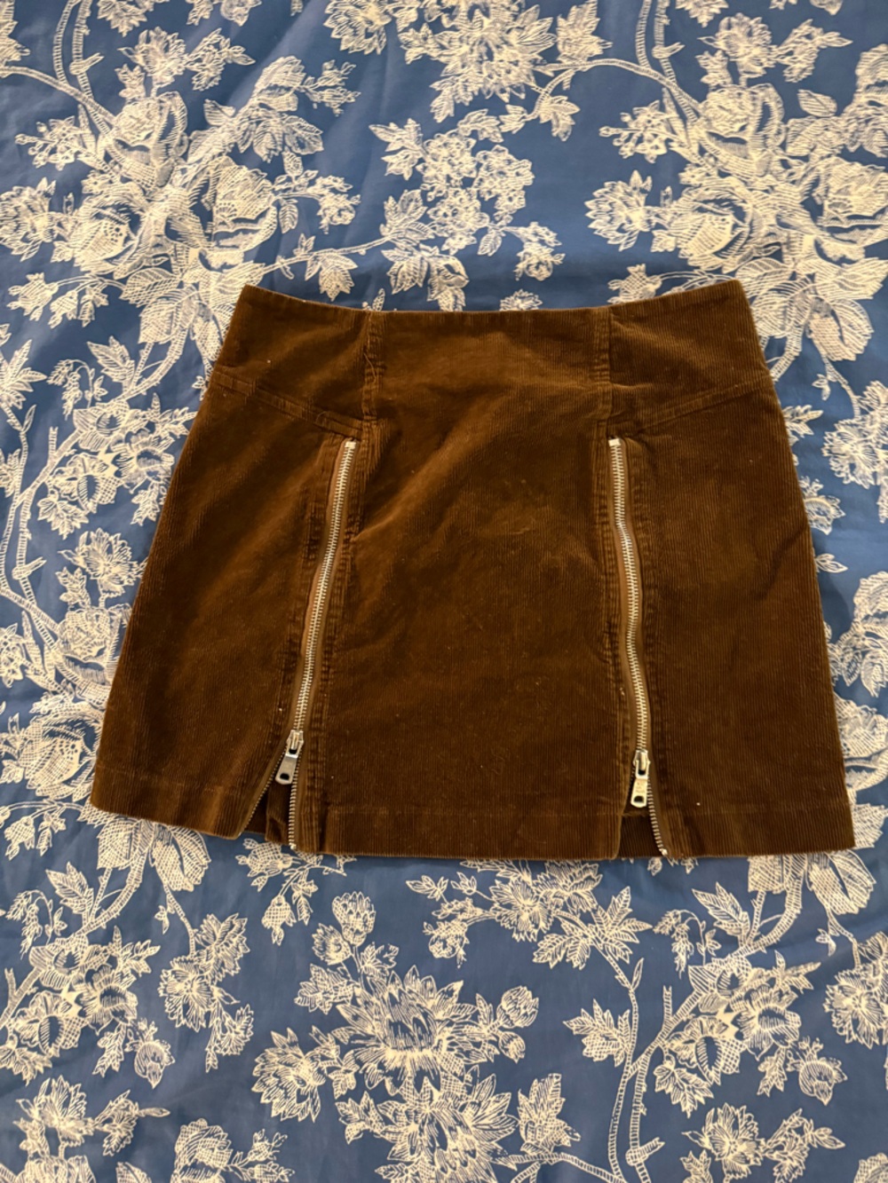Avec Les Filles Brown Corduroy Mini Skirt with Front Zippers